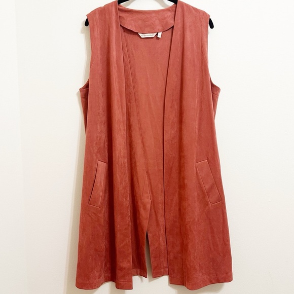 Soft Surroundings Faux Suede Long Line Open Front Vest Size Large - Picture 1 of 7